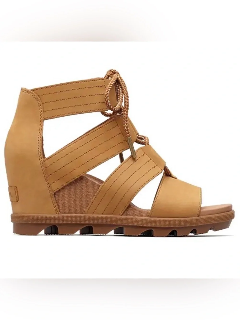SOREL Joanie II Wedge Lace Sandals Cognac Tan Sz 7